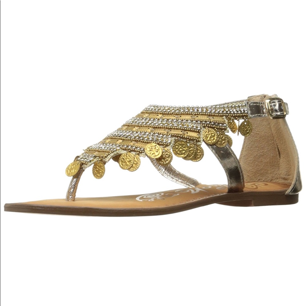 Gold Leather Bohemian Embellished Charms Sandals - Picture 2 of 7